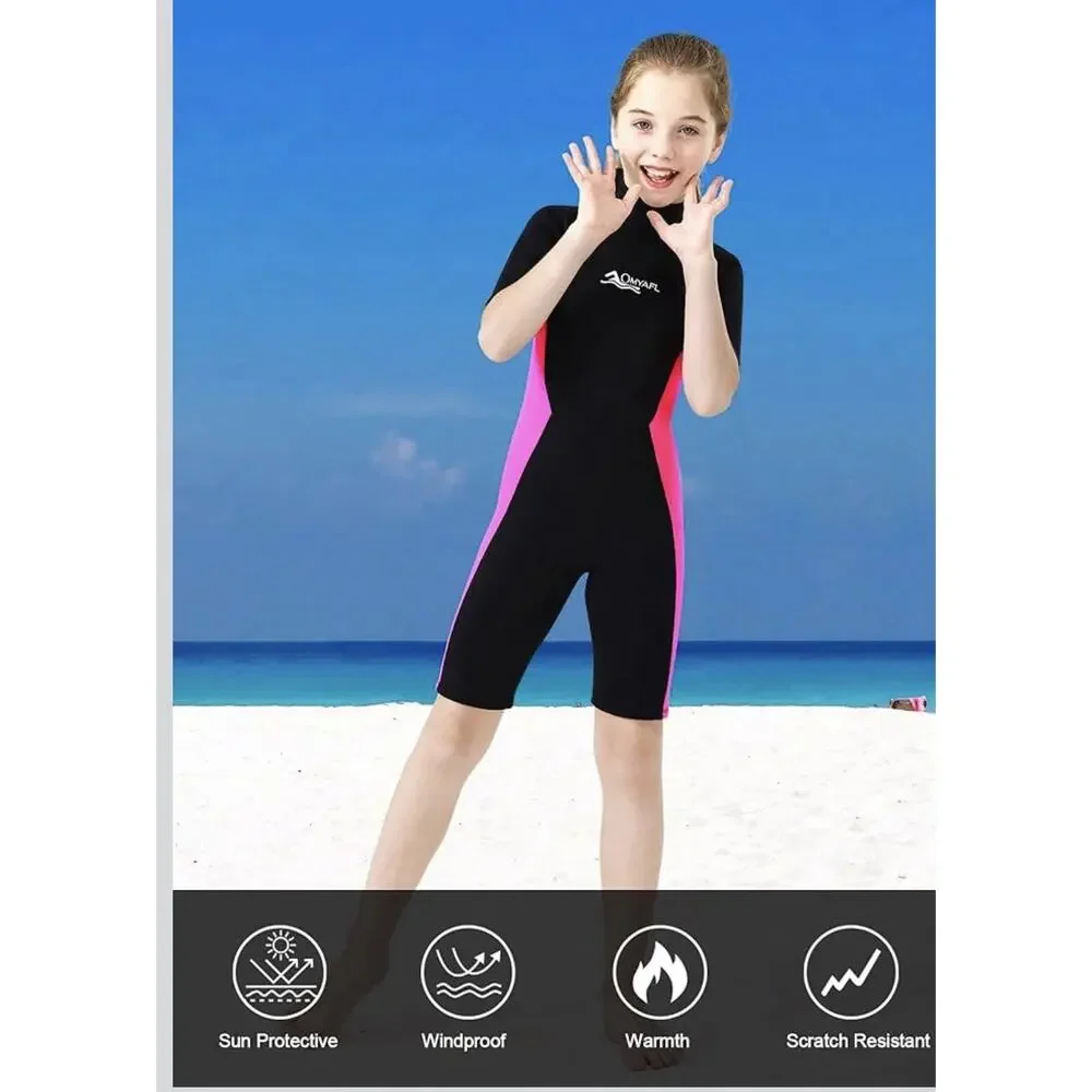 OMYAFL Neoprene Wetsuit in Cold Water Swimming & Surfing Pink Girls 8 New